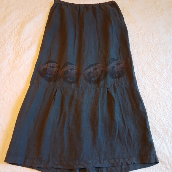 Blue Fish Dresses & Skirts - Rare BLUE FISH Vintage Hemp Art Gray Skirt Y2K Circle Paint